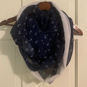 NWT navy blue and white anchor printed infinity scarf